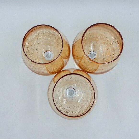 Pier 1 One Golden Luster Amber Crackle Mouth Blown Balloon Red Wine Glass Set/3 - Picture 4 of 10